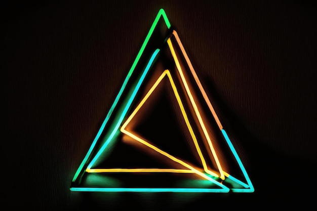 Neon-Tetraeder-Umriss auf schwarzem Hintergrund, generative KI