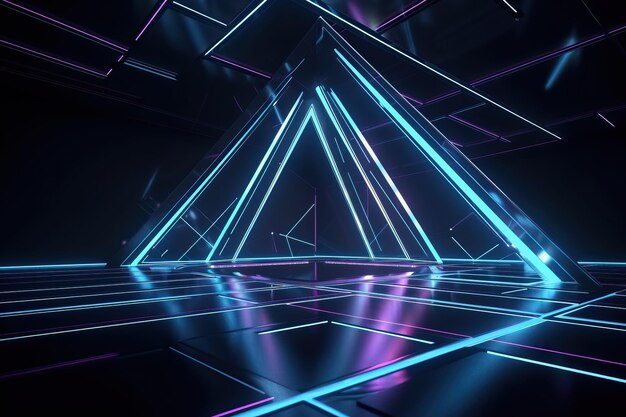 Foto neon triangle dance futuristic scifi stage con tilted lines ai generado