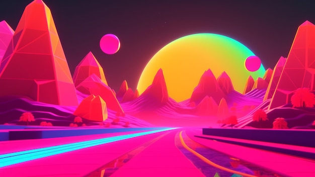 Neon Tropical Synthwave Tema Fundo Abstrato 3D