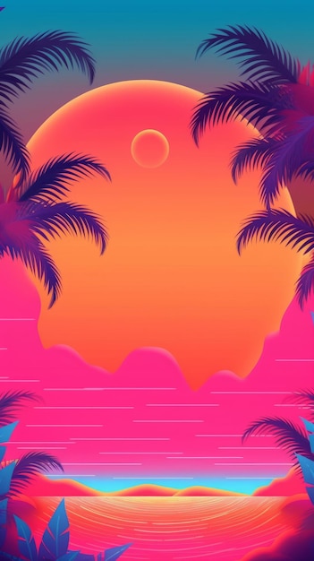 Neon Tropical Synthwave Tema Fundo Abstrato 3D