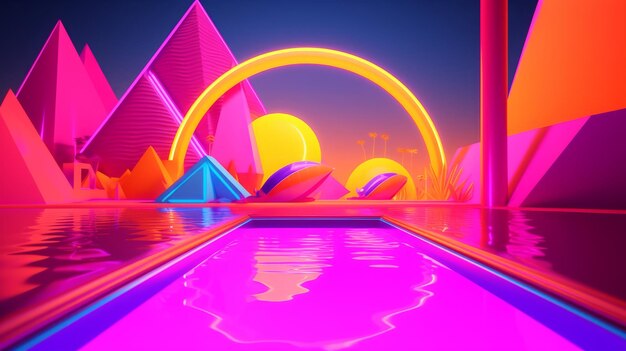 Neon Tropical Synthwave Tema Fundo Abstrato 3D