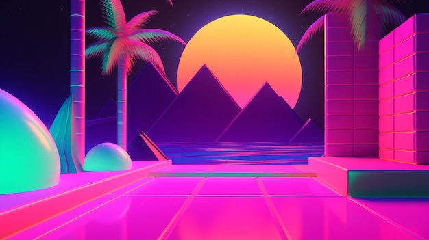 Neon Tropical Synthwave Theme 3D Abstrakter Hintergrund