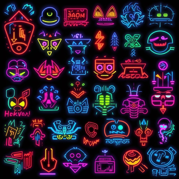 Neon vecsigns ícones vetoriais limpos de tipo e estilos diferentes