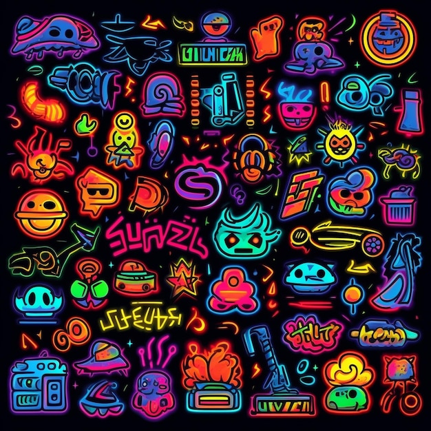 Neon vecsigns íconos vectoriales ordenados de tipo y estilos diferentes