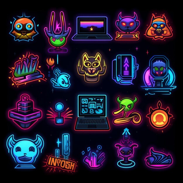 Foto neon vecsigns íconos vectoriales ordenados de tipo y estilos diferentes