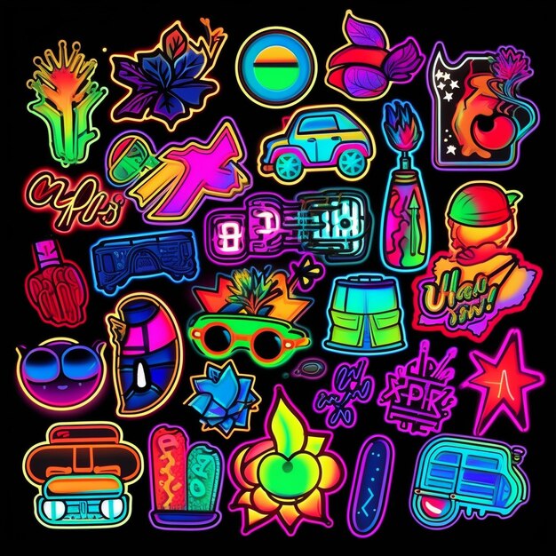 Neon vecsigns íconos vectoriales ordenados de tipo y estilos diferentes