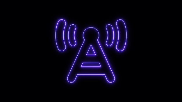 Foto neon-violettes zeichen eines drahtlosen netzwerk-symbols, das auf einem dunklen hintergrund leuchtet
