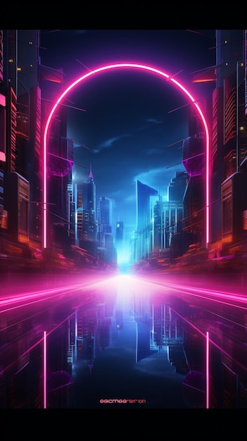 Neon-Vorlage in einer geschäftigen Cyberpunk-Stadtlandschaft, die urbane Energie ausstrahlt. Vertical Mobile Wallpap