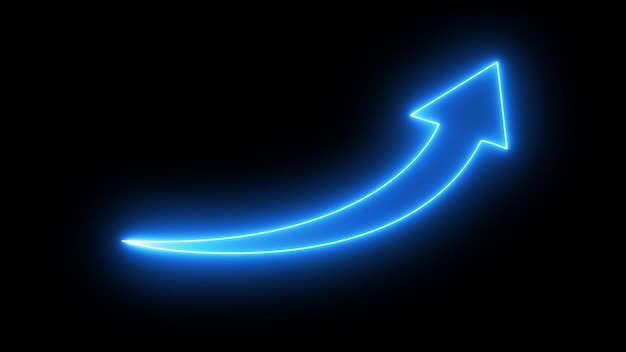 Neon wachsendes Pfeilzeichen Blaues Symbol auf schwarzem Hintergrund