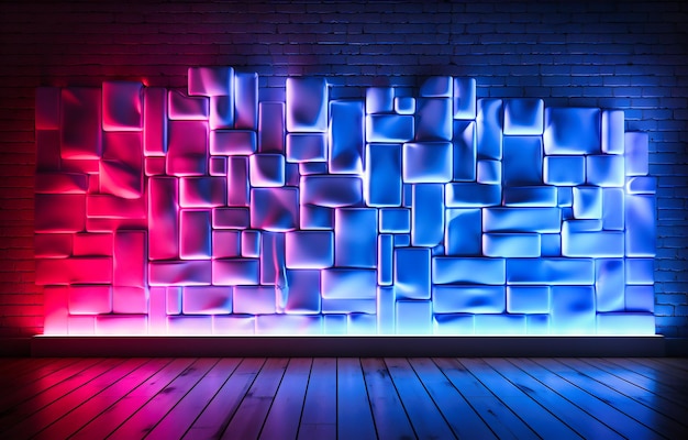 Neon-Wandkunst mit blauer und rosa Neonbeleuchtung und Neongitter