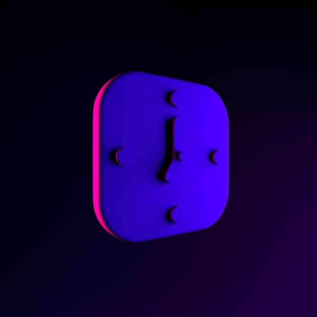 Neon-Wanduhr-Symbol. 3D-Rendering-UI-UX-Schnittstellenelement. Dunkel leuchtendes Symbol.