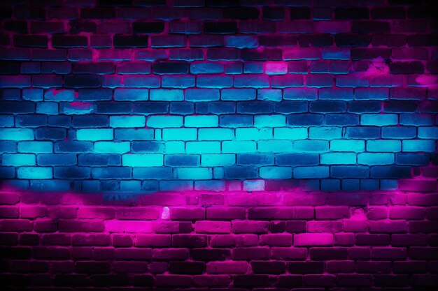 Foto neon ziegelstein wand hintergrund neon ziegel wandpapier neonbeleuchtung auf ziegelwand raumhintergrund neon hintergrund ki generativ