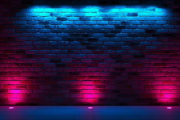 Foto neon ziegelstein wand hintergrund neon ziegel wandpapier neonbeleuchtung auf ziegelwand raumhintergrund neon hintergrund ki generativ