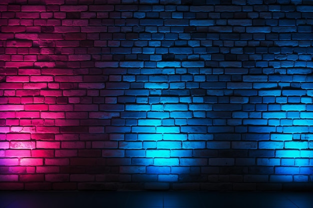Foto neon ziegelstein wand hintergrund neon ziegel wandpapier neonbeleuchtung auf ziegelwand raumhintergrund neon hintergrund ki generativ