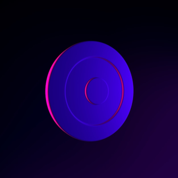 Neon-Zielsymbol. 3D-Rendering-UI-UX-Schnittstellenelement. Dunkel leuchtendes Symbol.