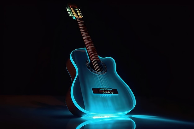 Neonblaue Gitarre für Musikfestival-Bühnenshow Generative AI