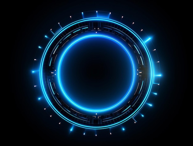 Neonblauer geometrischer Kreis auf dunklem Hintergrund