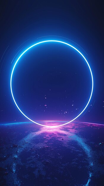 Neonblauer Kreis sticht vor dunklem Hintergrund hervor, ein auffallender Kontrast für soziale Medien Postgröße