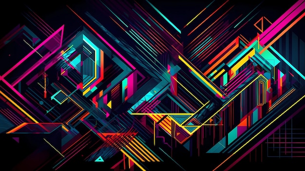 Neonfarben in der digitalen Kunstillustration des Hintergrundes der geometrischen Formen