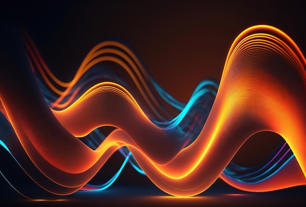 Neonfarbene Wellen auf dunklem Hintergrund Abstrakte leuchtende Spektrumslinien Psychedelische ästhetische 3D-Rendering-KI generiert