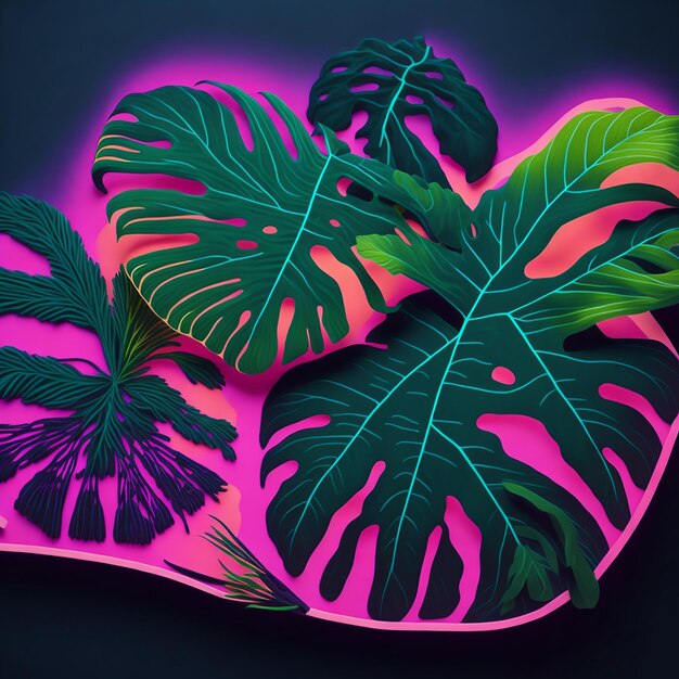 neonfarbenes tropisches Monstera-Blatt-Banner