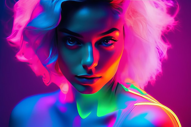 Neonfrau mit Neon-Effekt Neonfrau mit Neon-Effekt schöne junge Frau im Neon-Stil