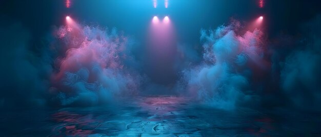 NeonGlow Show-Bühne mit Nebel In Erwartung der Magie der Musik Konzept NeonGlove Show-Behörde Design Nebel-Effekte Musik Aufführung Magische Atmosphäre