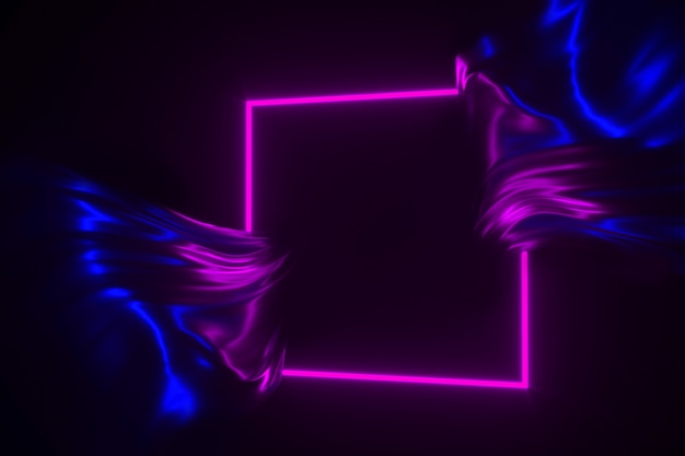 Neonglühen im dunklen Rahmen und in der flüssigen glänzenden Illustration des Gewebes 3D