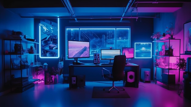 Neonhell möbliertes Gamer-Arbeitszimmer