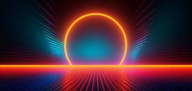 Neonhintergrund mit einem Kreis und dem Wort Disco darauf