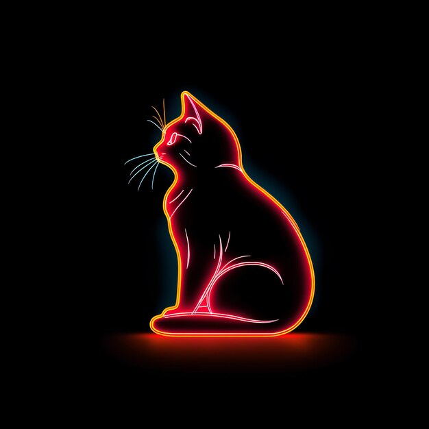 Neonkatze auf schwarzem Hintergrund