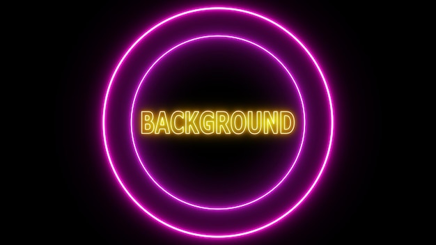 Neonkreis mit glühendem rosa Licht auf dunklem Hintergrund mit dem Wort BACKGROUND in gelb