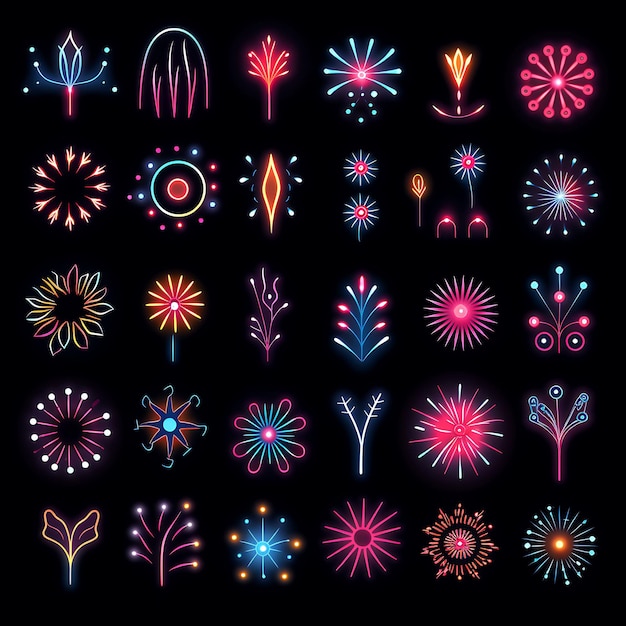 Neonlicht-Design-Vektorformen mit kreativem, faszinierendem Neon-Feuerwerk Neon Outl