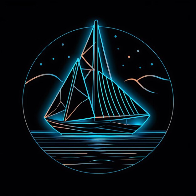 Neonlicht-Design-Vektorformen mit kreativem, fesselndem Neon-Segelboot-Neon-Outl