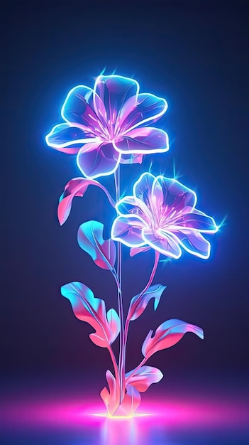 Foto neonlicht jasmine blühende blume moderne grußkarte blumendesign generative ki-kunst