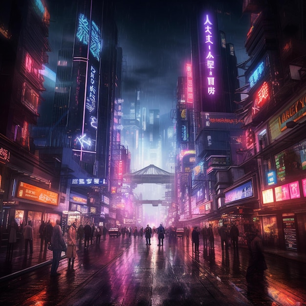 Foto neonlichter der cyberpunk-metropole ki generative kunst