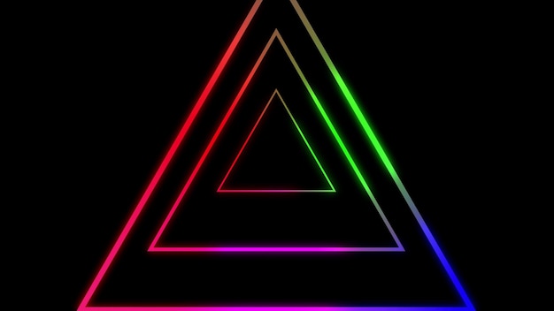 Neonlichter Dreiecks-Symbol auf einem schwarzen abstrakten Hintergrund