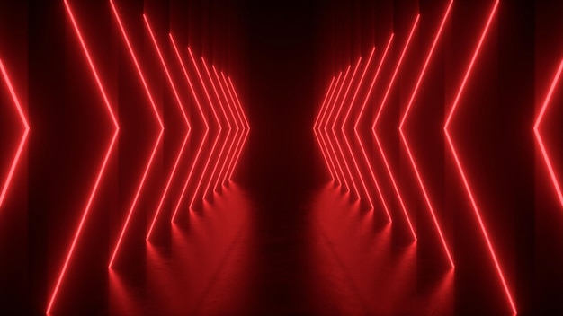 Neonlichtpfeilrichtung in perspektivischer 3D-Darstellung