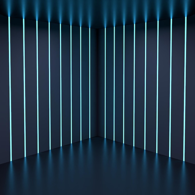 Neonlinien auf schwarzem Hintergrund 3D-Darstellung