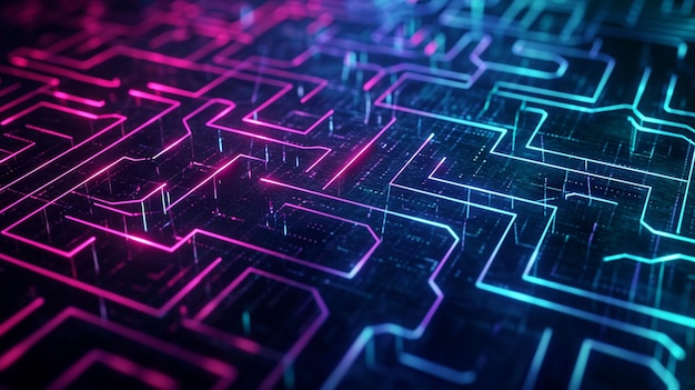 Neonlinien bilden ein faszinierendes Labyrinth auf einem dunklen und e e c b b a b de b a a jpg