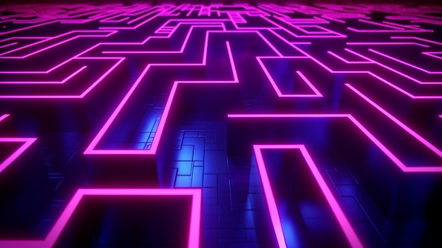 Foto neonlinien, die ein faszinierendes labyrinth auf einem dunklen cyb d d ff d bb a f f e ecd d jpg