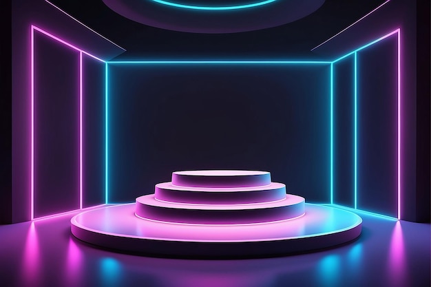 NeonLit 3D Studio Podium Resumen De fondo para las presentaciones de productos