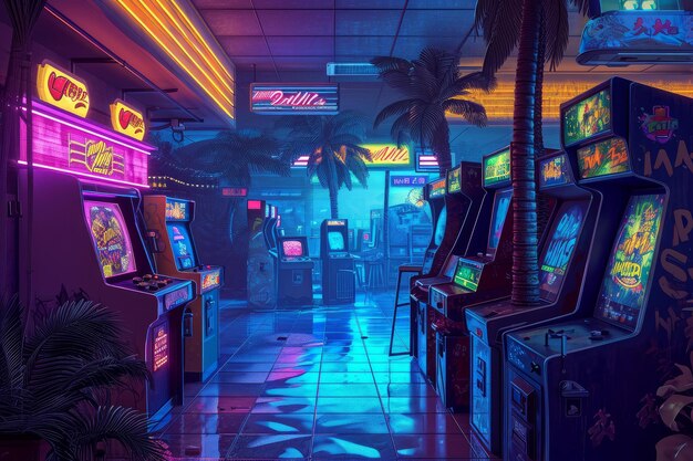 Neonlit Arcade Retro Cyberpunk Erzeugen Sie Ai