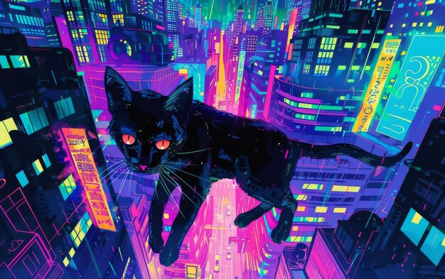 Foto neonlit city stalker o gato negro