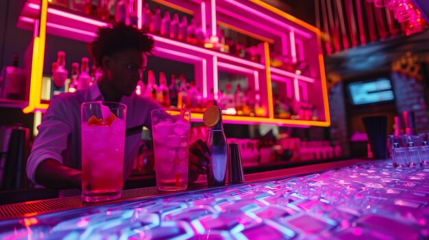 Foto neonlit-cocktailbar-szene