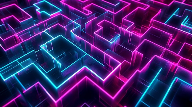 Neonmuster, die sich in einem faszinierenden Labyrinth im Hintergrund verflochten