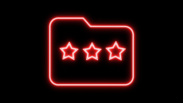 Neonschild eines Ordners mit drei Sternen auf dunklem Hintergrund
