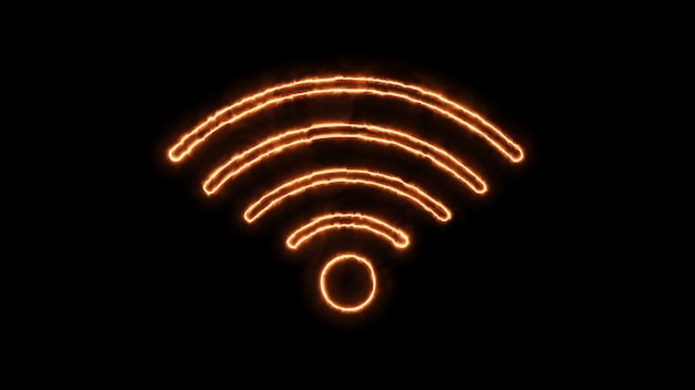 Foto neonschild eines wifi-symbols auf dunklem hintergrund