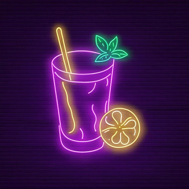 Foto neonschild für mojito-cocktailgetränke, leuchtend elektrisches licht