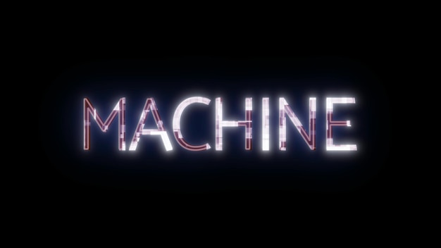 Neonschild mit dem Wort MACHINE in rosa und blau auf dunklem Hintergrund leuchtend
